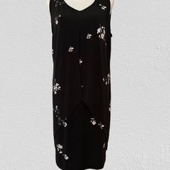 NWT Chico's Petals of Plenty Layered Knee-Length Dress Black Floral, Sz 2 (L)