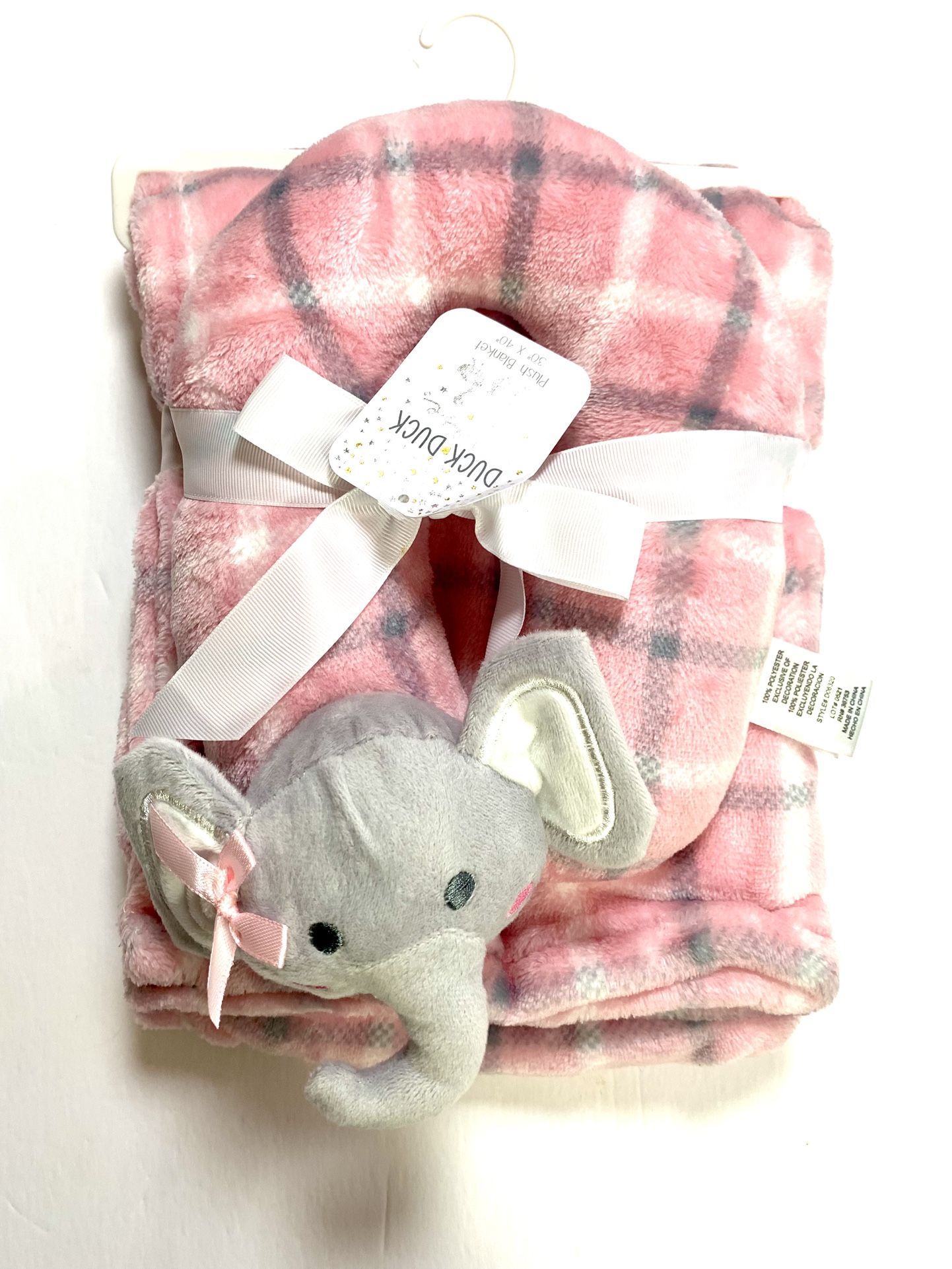 Duck Duck Goose Pink Plaid Elephant Baby Blanket & Neck Pillow - NWT