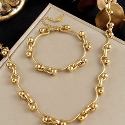 1 Set Stainless Steel Stylish & Necklace + Bracelet Jewelry Set, Suitable For Daily Wear, 