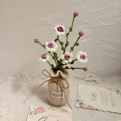 Crocheted Bougainvillea in Crochet Vase