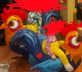 2 Chicken/rooster costumes (size 2T-5T) and older child is wearing ( 4-10)
