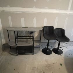 2 Black Bar Stools 1 Bar Cart 