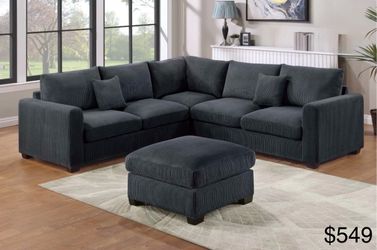 Corduroy sectional sofa with ottoman