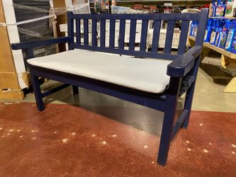 Dark Blue Outdoor Bench with Light Gray Cushions