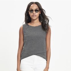 MADEWELL Black Dark Grey Striped High Low Crossover Sleeveless Tank Top