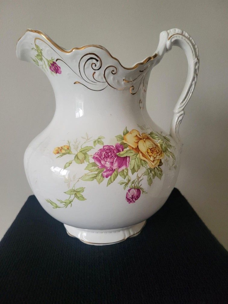 Antique Buffalo Pottery Floral Gold Trim Pitcher