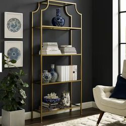 Elegant Gold Metal And Glass Bookshelf 