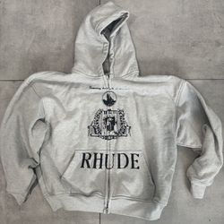 RHUDE ZIP UP HOODIE - GRAY SIZE MEDIUM
