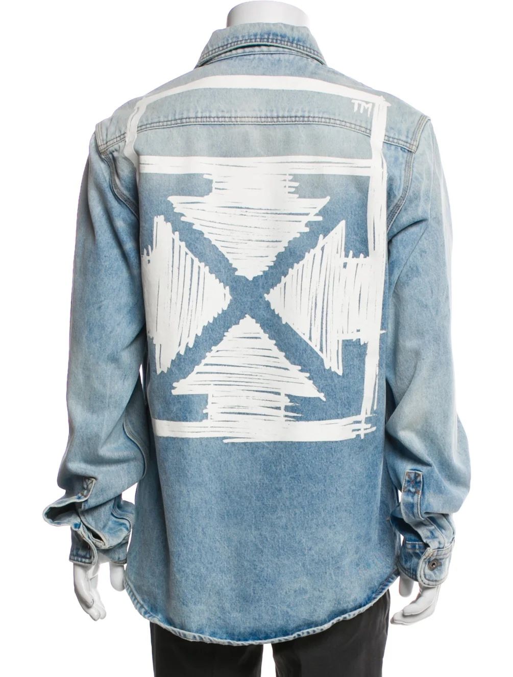 Off-WhiteBlue Denim Shirt with White Graphic Large