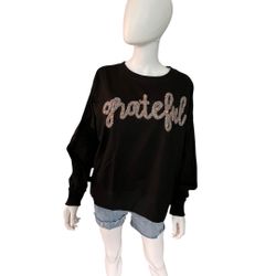 PEACH LOVE CALIFORNIA black Oversized French Terry Pullover Sz Medium 