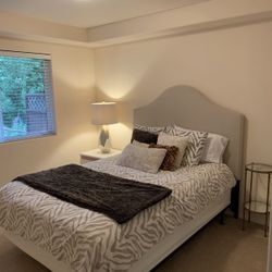 Pier 1 Linen Upholstered Beige Queen Bed Headboard 