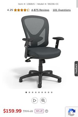 Ergonomic Mesh Back Task Office Chair - Black Fabric