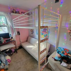 White Loft Bed Twin W/ Optional Futon Sofa