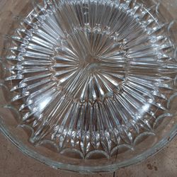 Vintage 9' Divided Glass Dish With 3 Compartment 