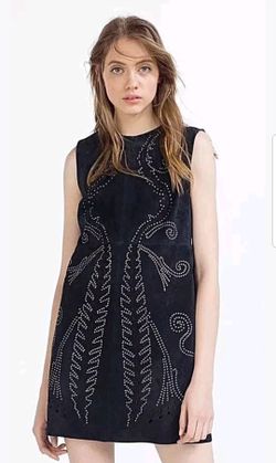 Brand New Zara Women's Navy Blue Leather Dress Size S Slim Fit