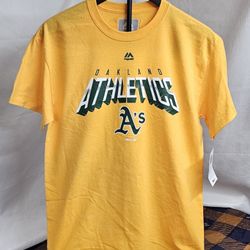 Mens Majestic MLB Oakland Athletics Tee T-Shirt Size Medium Yellow