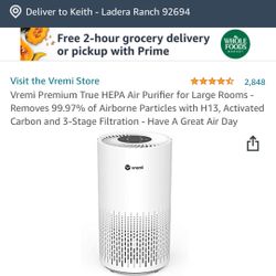 Vremi Premium True HEPA Air Purifier for Large Rooms