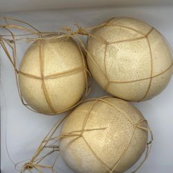 Set of 3 Real Ostrich Eggs – Natural 6" Shells in Handwoven Netting–Safari decor