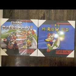 Super Mario Kart / World Super Nintendo SNES Art Canvas Set 12" X 12", New