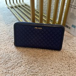 Prada Long Wallet  Navy Blue Nylon