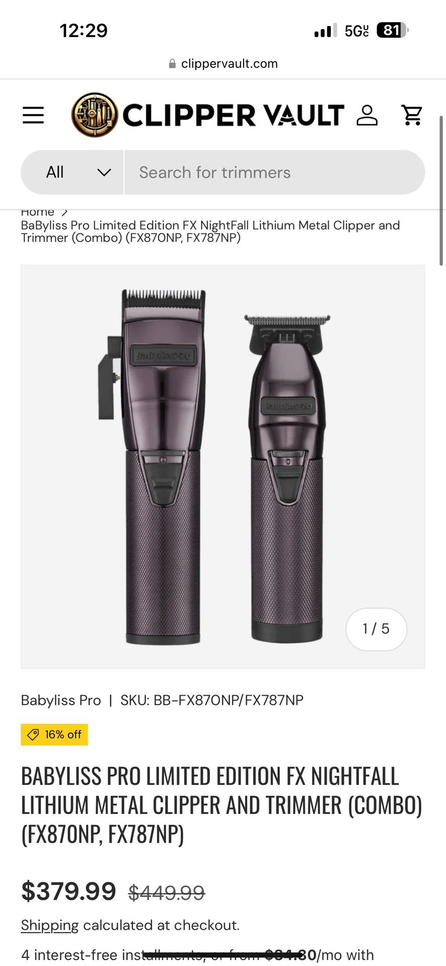 (BRAND NEW) BABYLISS PRO LIMITED EDITION FX NIGHTFALL LITHIUM METAL CLIPPER AND TRIMMER (COMBO)