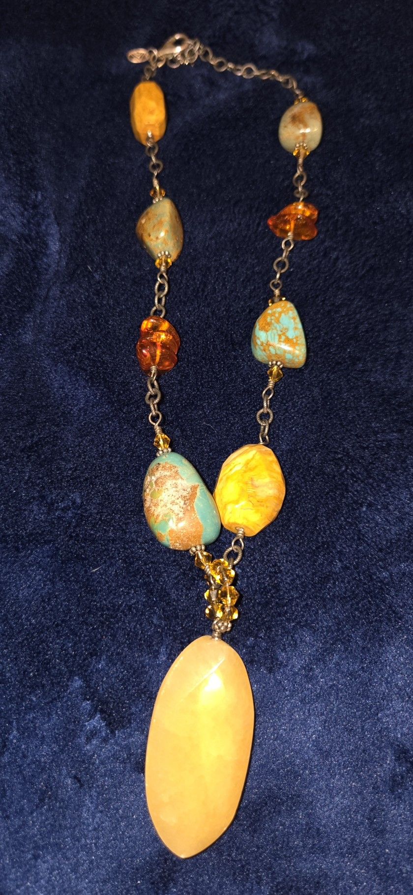 Stone Necklace Amber And Blue Stones