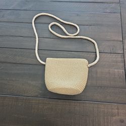 Kids Straw Bucket Crossbody Bag With Zipper Tan