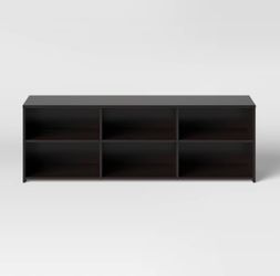 Black TV stand with shelving
