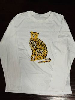 White Long Sleeve Cheetah Graphic Tee