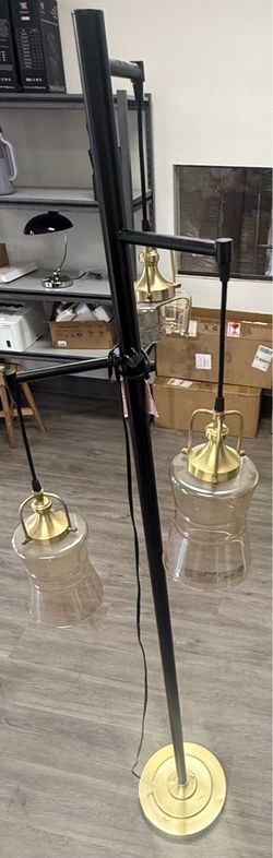 2-Light Floor Lamp Black and Brass