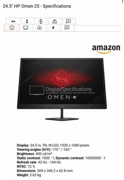 Gaming monitor 25” 144Hz HP OMEN