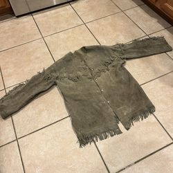 Vintage 60S Gray Suede, Leather Western Fringed Jacket