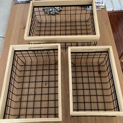Set of 3 Metal Wire Baskets, Storage Organizer