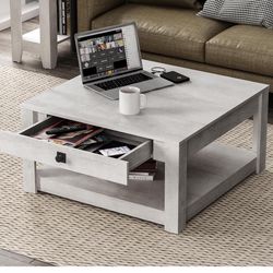 Galano Philia Coffee Table, Modern Top Rectangular Coffee Table with Storage Drawer, 2 Tier Center Table for Living Room, Office, Balcony, 31.5" D x 3