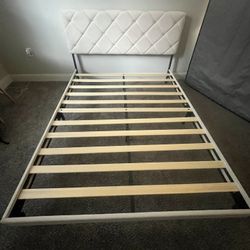 Beige Suede Bed Frame with Gold Button Details