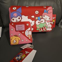 SANRIO LOUNGEFLY CROSSBODY BRAND NEW WITH MATCHING Hello Kitty And Friends WALLET FROM UNIVERSAL STUDIOS