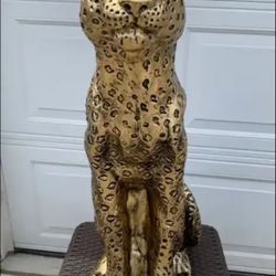 3 Foot Tall, Golden Leopard Statue