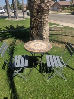 Outdoor Round Sandstone and Metal Bistro Table