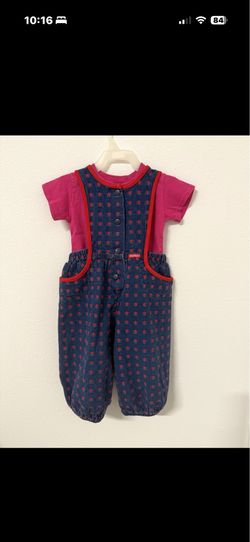 Girl Rose Floral design Overall Denim Romper & Shirt Size 2