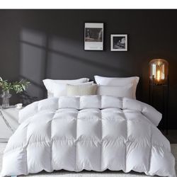 Brand New 3D Baffle Box Real Down Comforter, 750 Fill-Power Ultra-Soft Down Duvet Insert, All Season White Feathers Down King Size Comforter, Medium