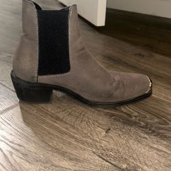 Gray. Metal Tipped. Suede.