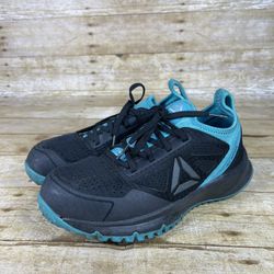 Reebok All Terrain Steel Toe Shoes Women's Size 7 M Black Teal Lace Up RB095