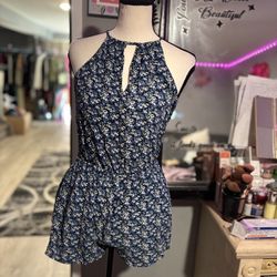 Aeropostale Blue Floral Halter Romper