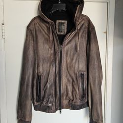 Men's Jacket All Saints Xl Vintage Hooded Leather 