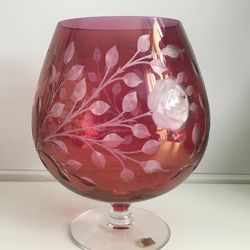 Vintage Cranberry Red Floral Etched Glass