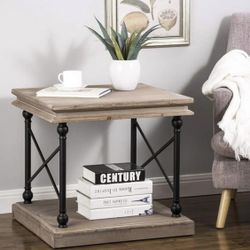 Rustic End Table with Wood Shelf