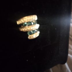 14K White Gold Ring with Blue And White Diamonds 