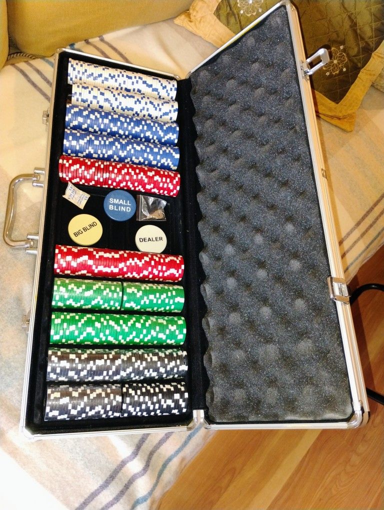 Poker Chips Set With Dealing Cards