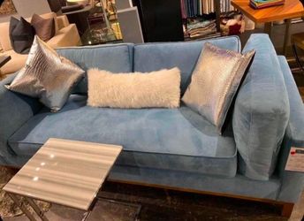 Revolve Lush Baby Blue Velvet Couch