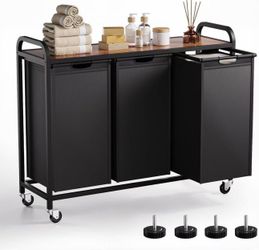 3-Section Laundry Hamper and Laundry Sorter with Pull-Out Organizer Bags, Rolling Laundry Basket with Wheels and Top Shelf, Large Capacity 3 x 12.7 Ga